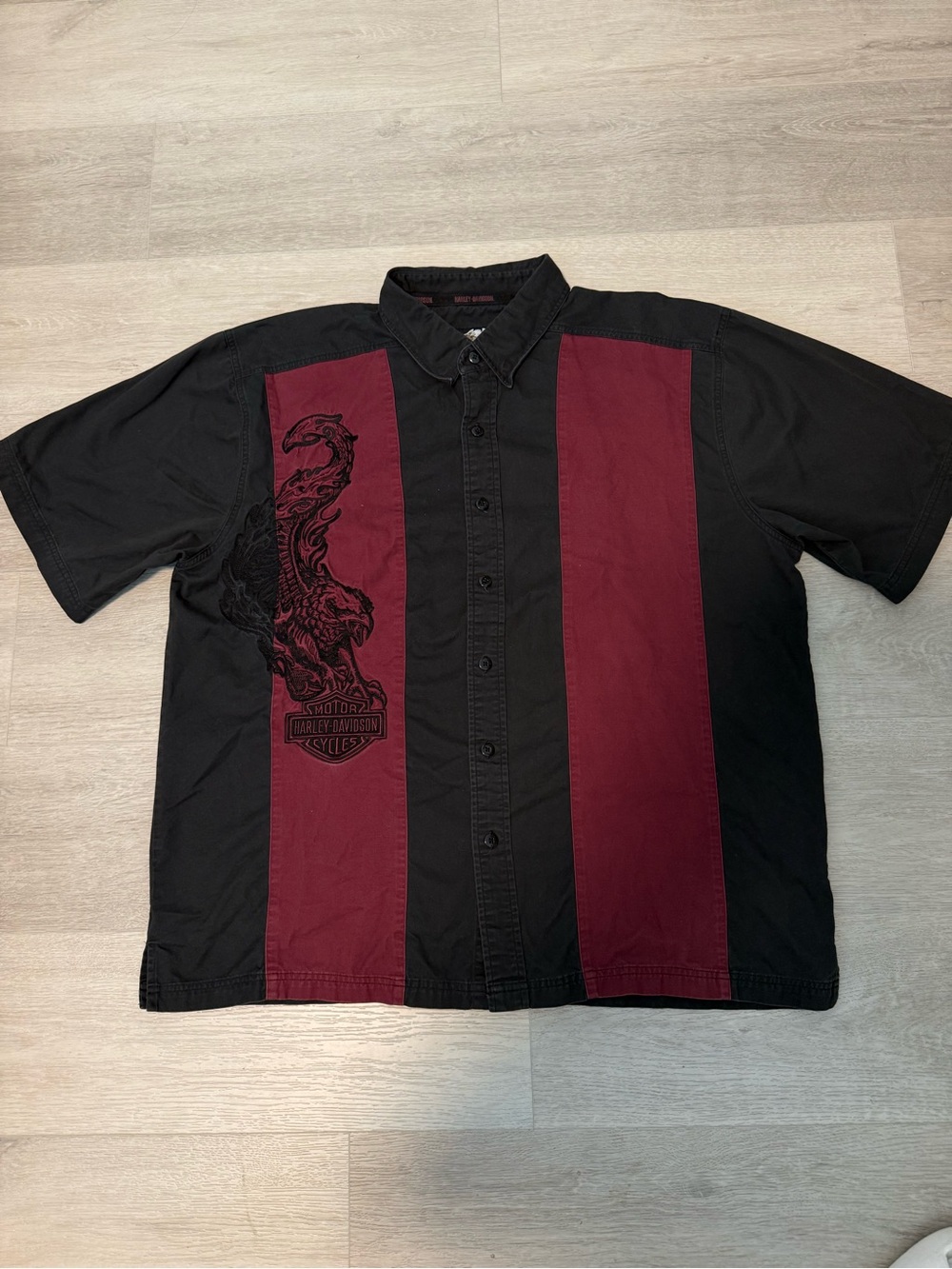 Vintage Harley-Davidson Embroidered Dragon/Phoenix Bowling Shirt